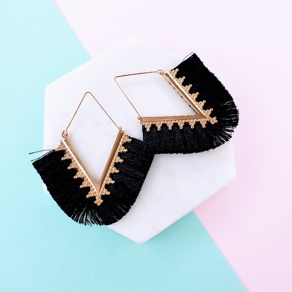 Jewelry - 5 for $25 Black Triangle Fringe Tassel Earrings